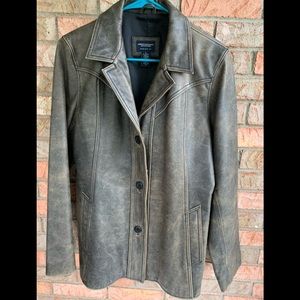 American Eagle Brown Leather Jacket -Distressed